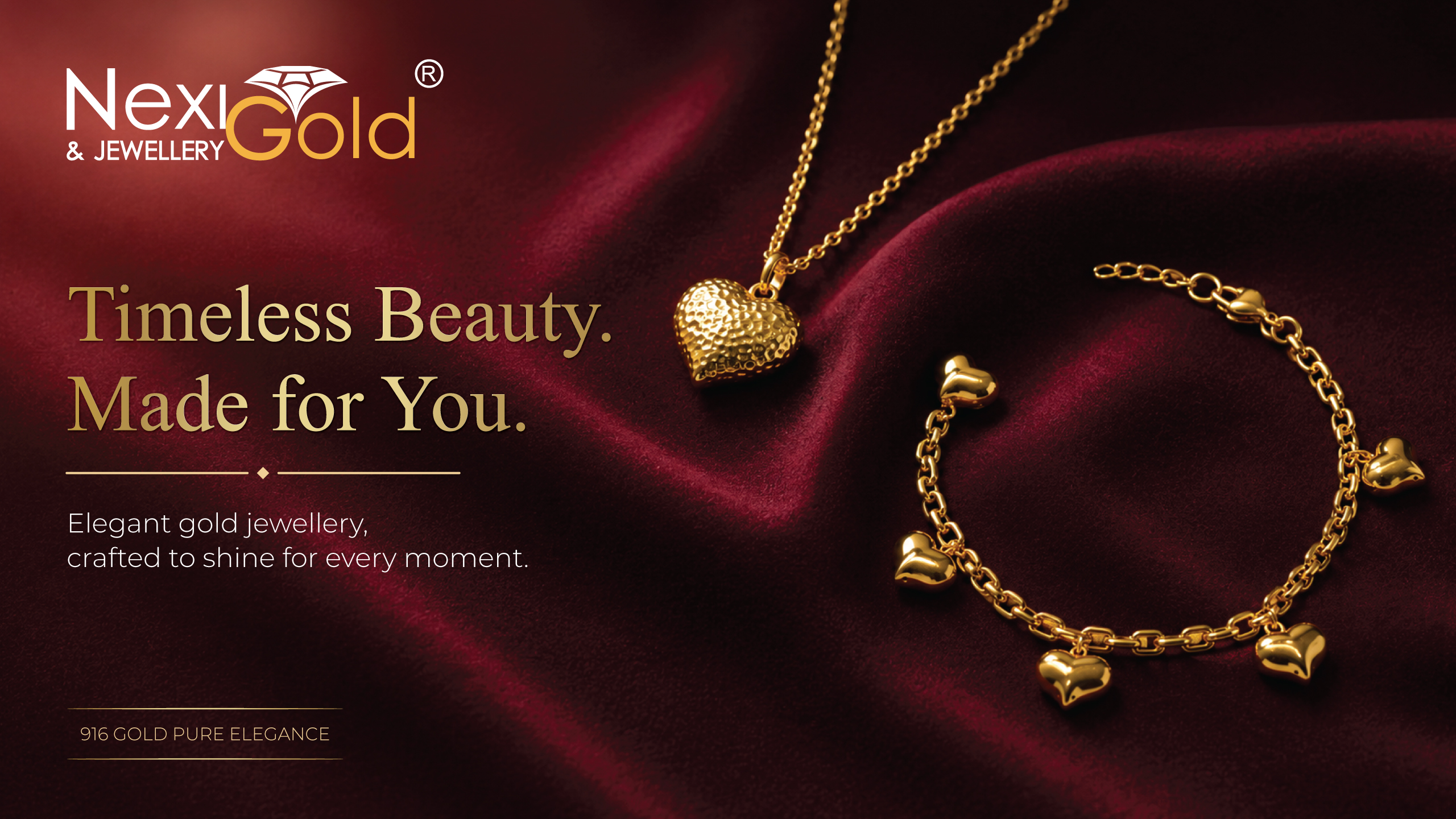 Timeless beauty made for you — 916 gold heart pendant and bracelet